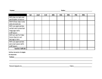 Preview of Behavior: Daily Point Sheet (Sample)