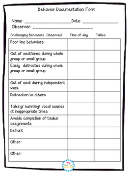 Behavior Document/ Individualized Behavior by Teach 4 Life Deputy Wife