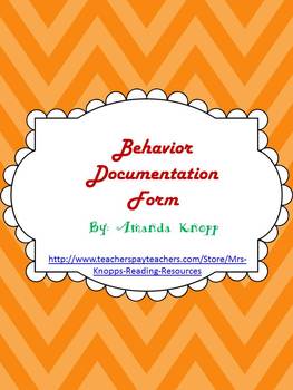 Preview of Behavior Documentation Form