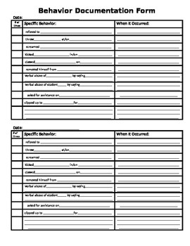 Preview of Behavior Documentation Form