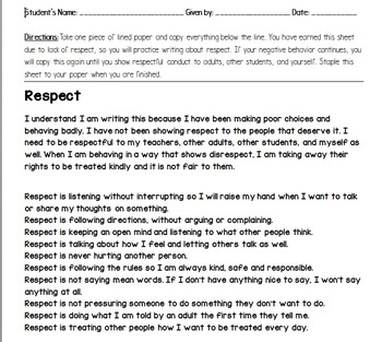 respect paragraph for students to copy