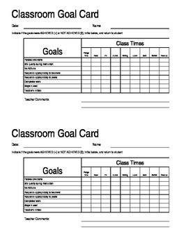 Preview of Behavior Goal Card