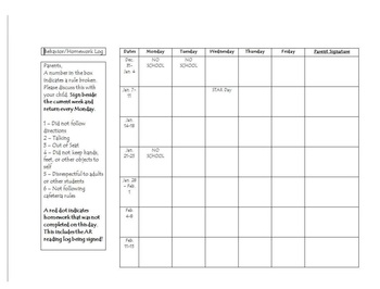 homework and behavior log