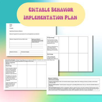 Preview of Behavior Implementation Plan with Break down of Strategies and Supports