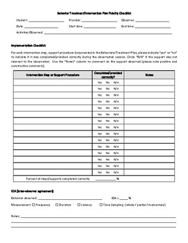 Preview of Behavior Intervention Fidelity Checklist and IOA form (fillable)