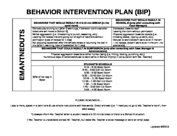 Preview of Behavior Intervention Plan