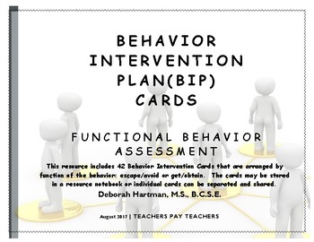 Preview of Behavior Intervention Plan (BIP) Cards - Functional Behavior Assessment FBA