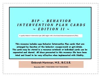 Preview of Behavior Intervention Plan (BIP) Cards II  - NEW EDITION II - FBA