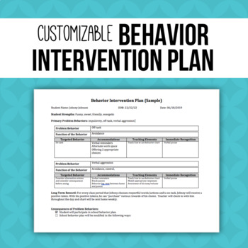 Preview of Behavior Intervention Plan Template (BIP)