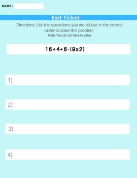 Preview of Exit Ticket Order of Operations