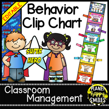 Preview of Behavior Management Clip Chart (EDITABLE) - Super Hero Theme