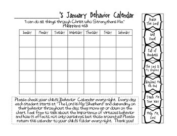Behavior Management Clip Chart & Monthly Calendars - Bible Verse Based