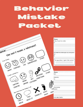 Preview of Behavior Mistake Packet | Social Emotional Health