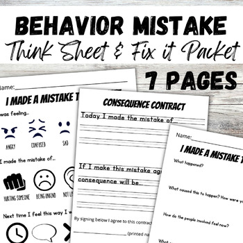 Preview of Behavior Mistake packet: Think Sheet, Apology Template & Consequence Contract