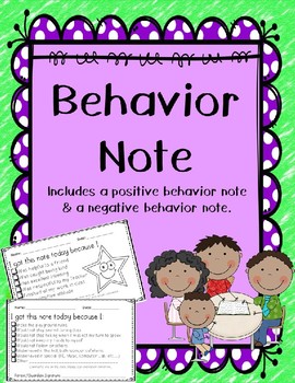 Preview of Behavior Note {Positive Behavior Notes & Negative Behavior Notes}