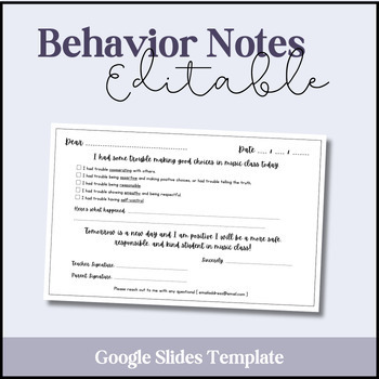 Preview of Behavior Notes for General Classroom & Specials | Google Slides EDITABLE