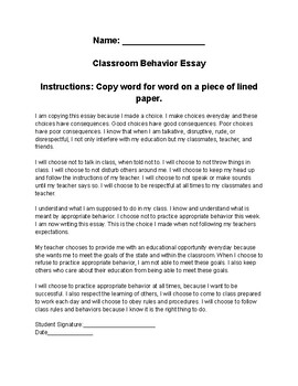 Preview of Behavior Paragraph/ essay