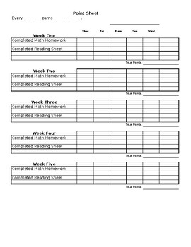 Preview of Behavior Point Sheet