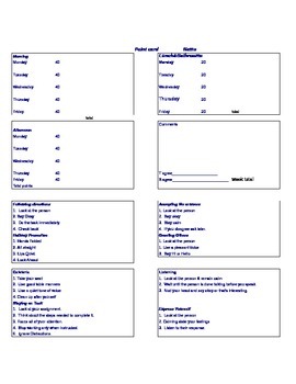 Preview of Behavior Point sheet- editable