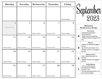 Behavior Proficiency Calendar 23-24 School Year- DIGITAL VERSION