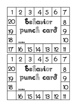 Punch Cards for Kids instant Download positive Behavior Punch Card