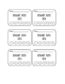 Preview of Behavior Punch Cards