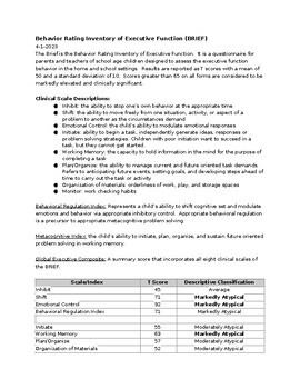 Preview of Behavior Rating Inventory of Executive Function (BRIEF) Template