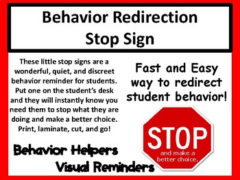 Preview of Behavior Redirection Visual Reminder Cue, Behavior Plan, Bip, Sped, Stop Sign