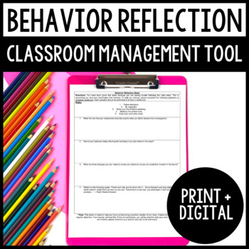 Preview of Behavior Reflection Classroom Management Tool
