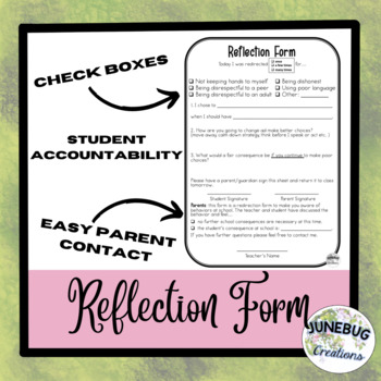 Behavior Reflection Form by Junebug Creations | TPT