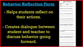 Preview of Behavior Reflection Form (Classroom Management)