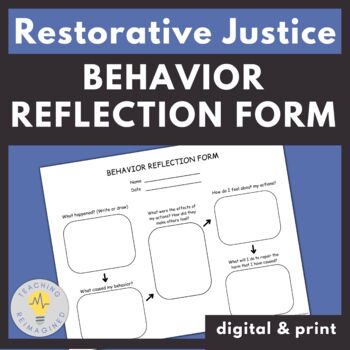 Preview of Behavior Reflection Form | Restorative Practice, Classroom Management