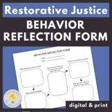 Behavior Reflection Form | Restorative Practice, Classroom