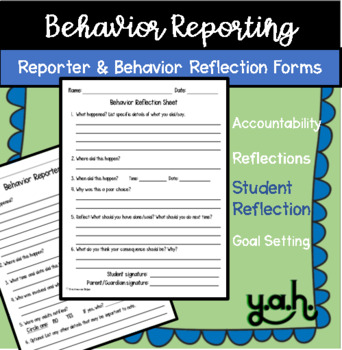 Preview of Behavior Success Contract Goal Setting Form, Student Reflection, Reporter Taddle