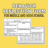 Behavior Reflection Form for Middle and High School