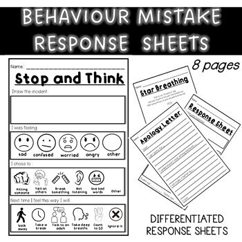 Preview of Behavior Reflection Response Sheet /Consequence Sheet, Apology Sheet and Reflect