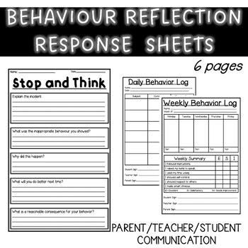 Preview of Behavior Reflection Response Sheet /Parent Communication/ Behavior log