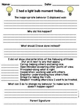 Preview of **NEW & IMPROVED Behavior Reflection Sheet