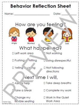 Preview of Behavior Reflection Sheet