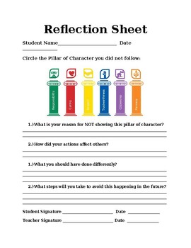 Preview of Behavior Reflection Sheet