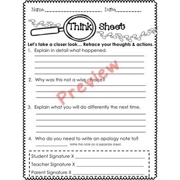 Behavior Reflection Sheet: Building Community in the Classroom | TpT