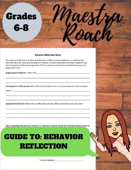 Preview of Behavior Reflection Sheet: Middle School