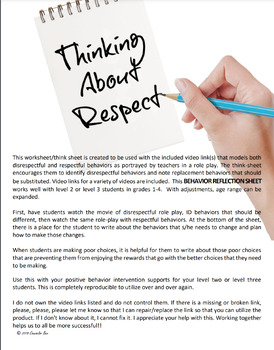 Preview of PBIS Behavior Reflection Sheet - Respect w video link PBIS Guidance Counseling
