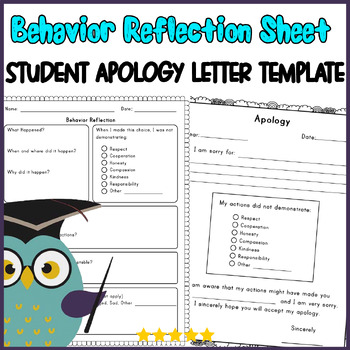 Preview of Behavior Reflection Sheet & Student Apology Letter Template - Classroom Manageme