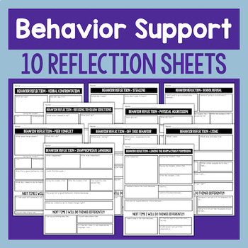 Preview of Behavior Reflection Sheets For School Counseling And Behavior Support