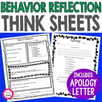 Preview of Behavior Reflection Think Sheet - Apology Letter - Classroom Management 