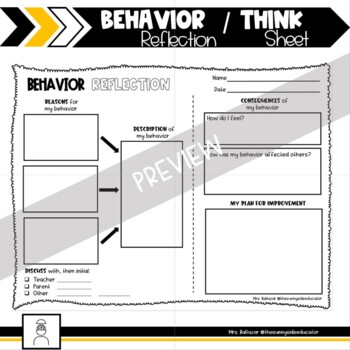 Preview of Behavior Reflection / Think Sheet / Student Reflection