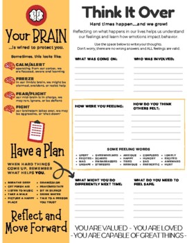 Preview of Behavior Reflection Think Sheet - Trauma Informed - Understanding your Brain