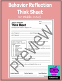 Behavior Reflection Think Sheet for Middle School