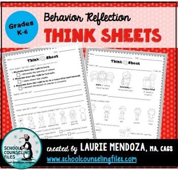 Preview of Behavior Reflection Think Sheets